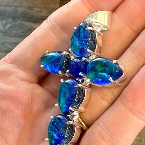 Stunning Opal Triplet Gemstone Cross Pendant Necklace Sterling Silver New - Picture 6 of 10
